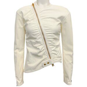 Tom Ford Ivory Ruched Leather Asymmetric Moto Jacket